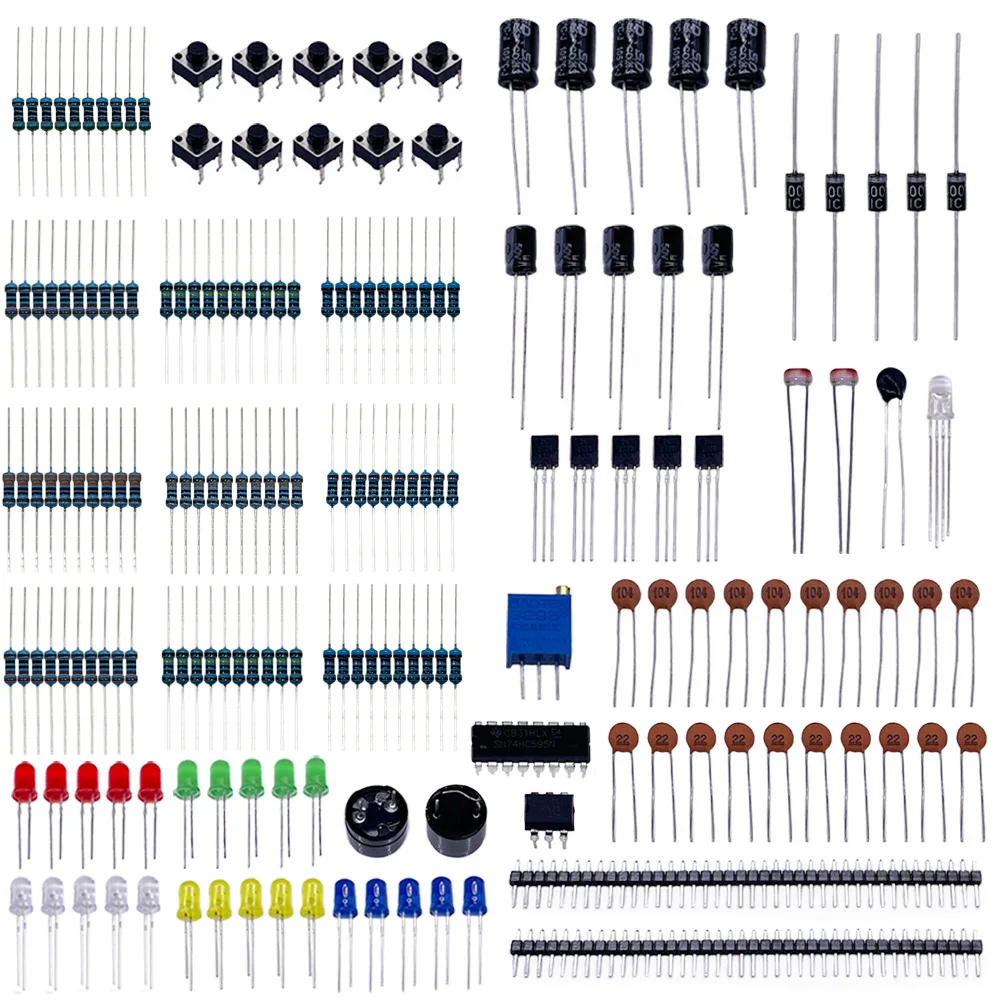 Kit Básico de Componentes Eletrônicos TZT para Arduino UNO MEGA2560 Raspberry Pi - LED, Buzzer, Capacitor e Resistor Incluídos