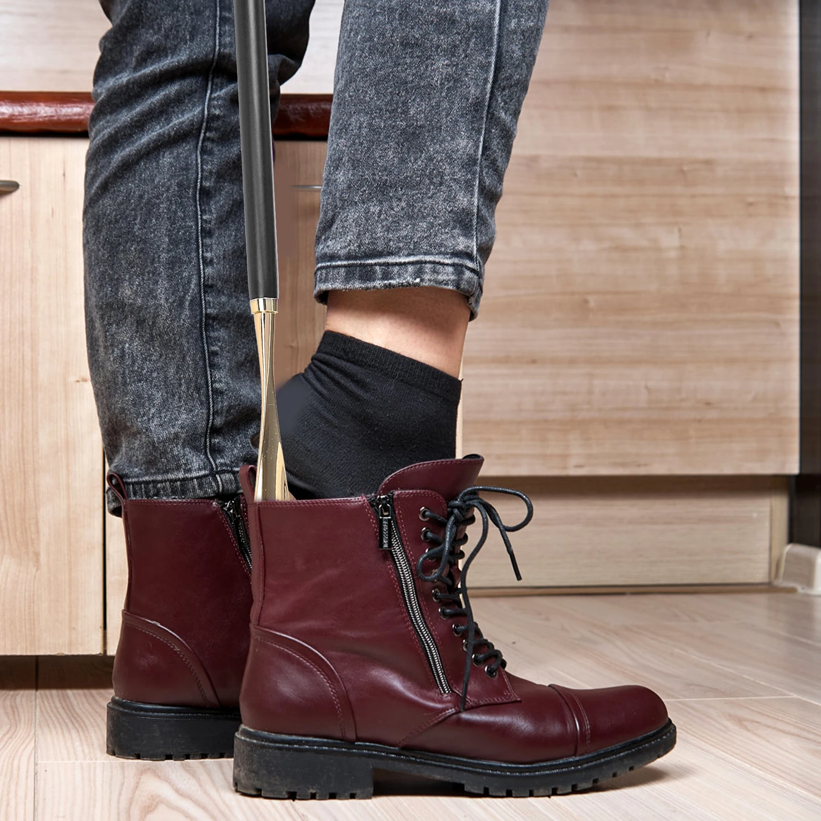 Long Handle Wooden Shoe Horn for Easy Wearing Smooth Edges Back Pain Relief Gift for Elderly Portable Shoe Lifter Household