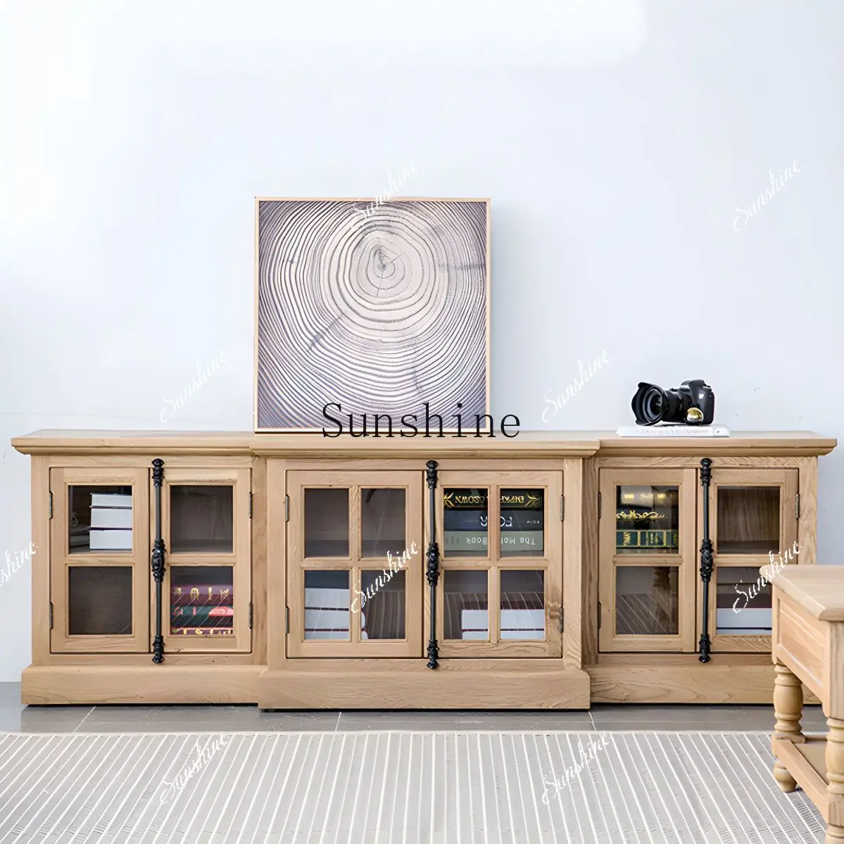 American solid wood living room glass door floor/retro heaven and earth lock locker  FT