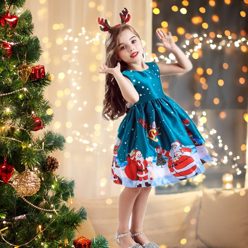 Red Christmas Costume For Kids Girls Party Dresses Cartoon Santa Claus Snowflake Princess Dresses Children Cosplay Xmas Vestidos