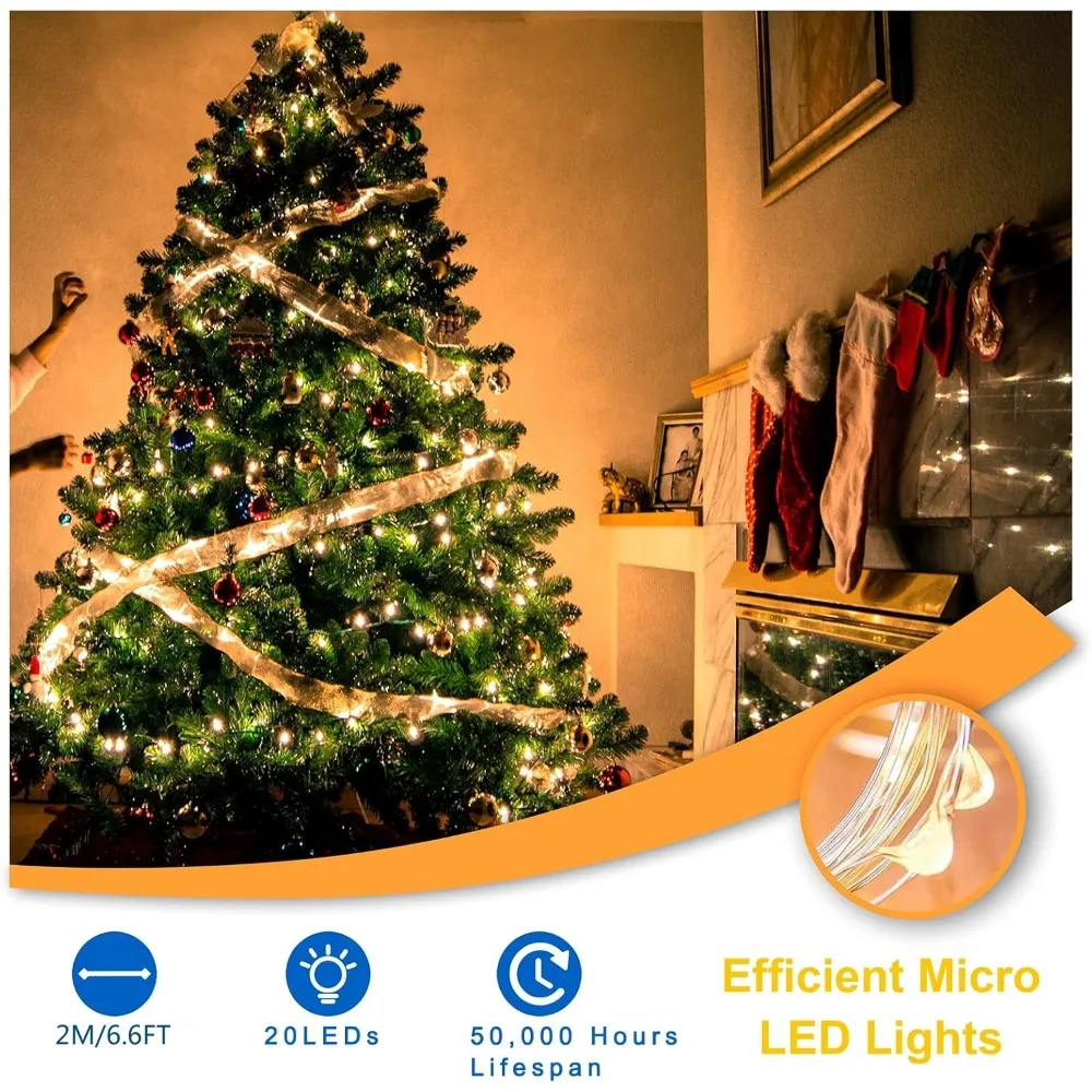 10 Pcs String Fairy Lights Silver Copper Wire Battery Powered Decorations Lights for Wedding Party Christmas Decor with Battery