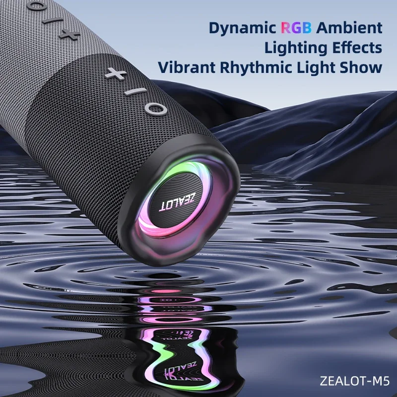 Zealot-M5 Magnetic Bluetooth Speaker Colorful Subwoofer Outdoor Wireless 2-in-1 Audio V5.4 Core Chip, Micro SD Card, RGB Light