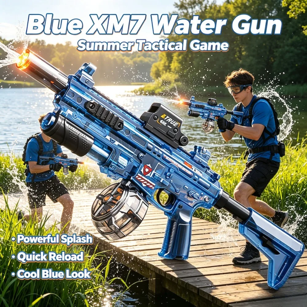 XM7 Electric Water Gun Toy with Digital Screen Displays Continuous Shooting Sensor Lights Water Pistol for Summer Outdoor Gift