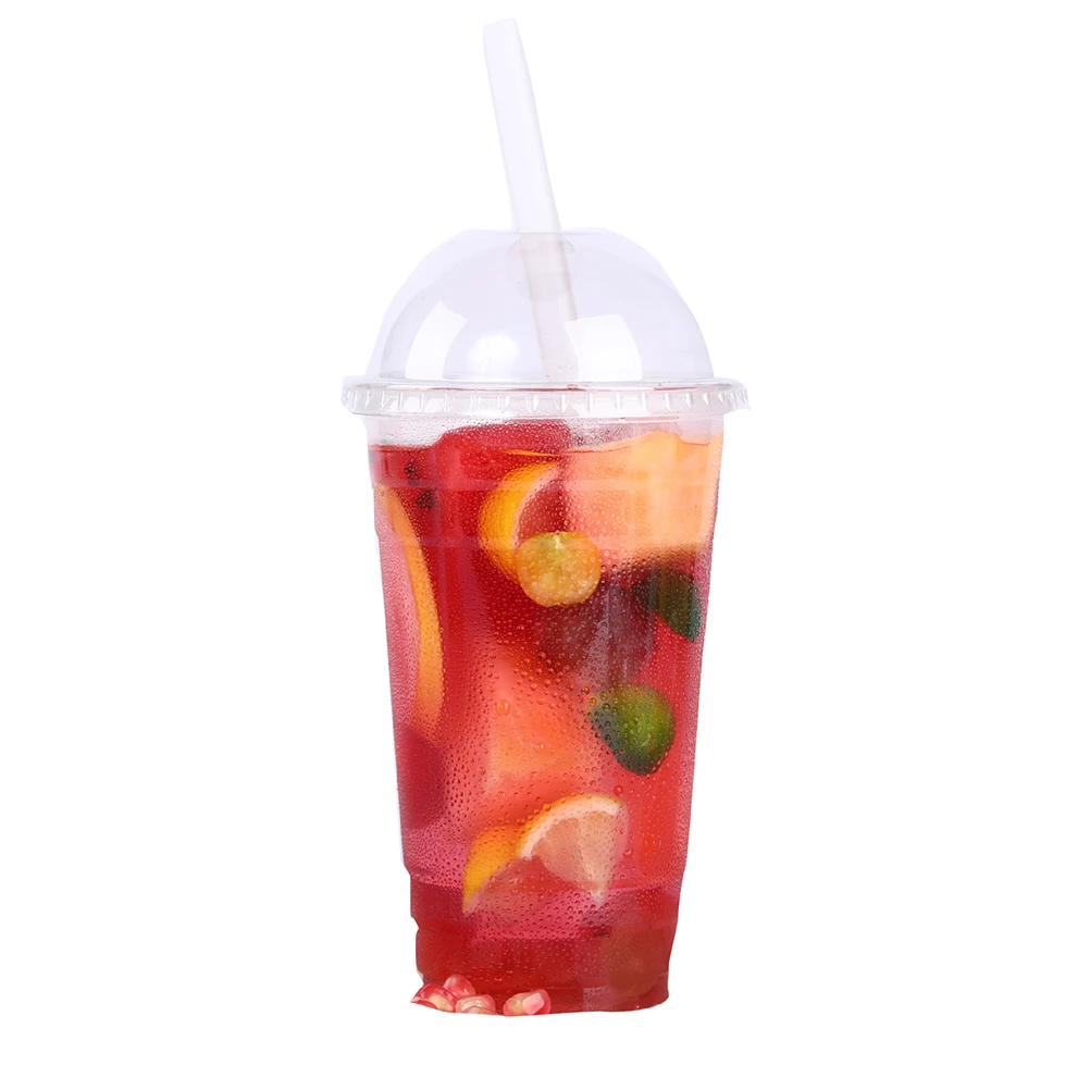 

50 pcs Plastic Cups with Dome Lids Disposable Clear Juice Cups for Parties Events Milk Tea Smoothies