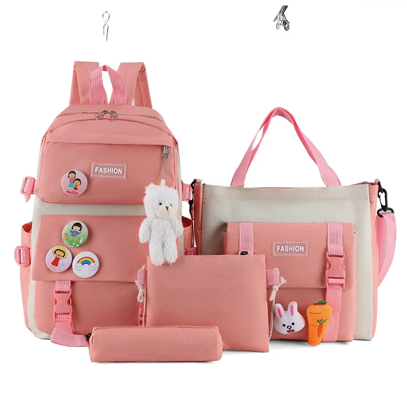 Mochila de Grande Capacidade com Presentes para Meninas, Leve, Bonito, Mochila Kawaii para Crianças, Mochilas escolares, 4 Pcs Set