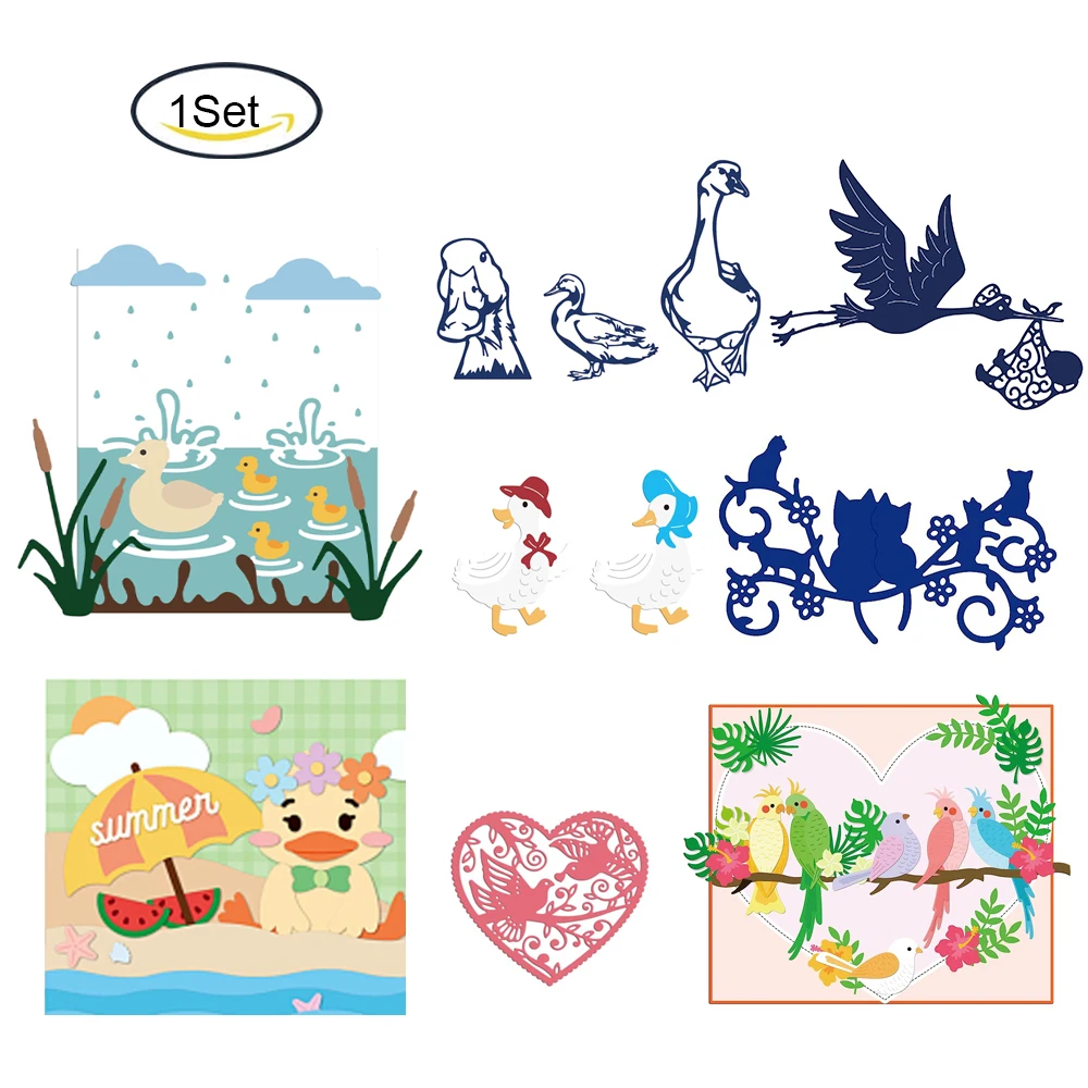 

Ducks Metal Cutting Dies Grass Raindrops Ducks Reeds Die Cuts for DIY Scrapbooking Cards Making Album Envelope Decoration