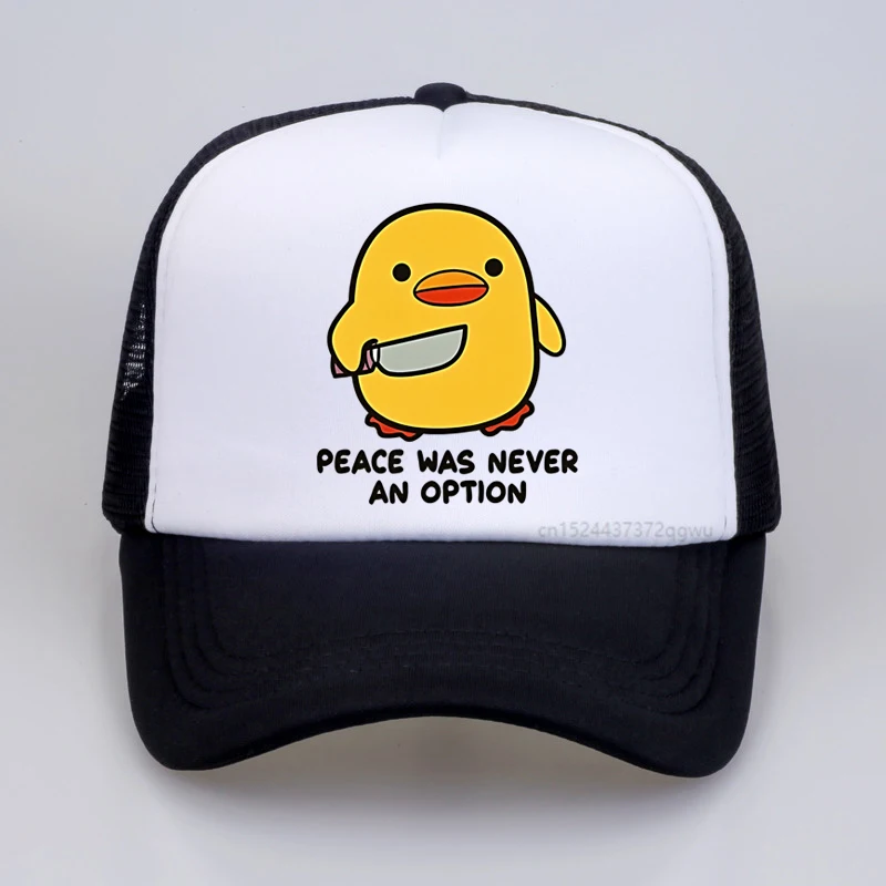 

Peace Was Never An Option Letter Printed Men baseball cap Creative Duck Print Men's hats Fashion Casual Mesh breathable sunhat