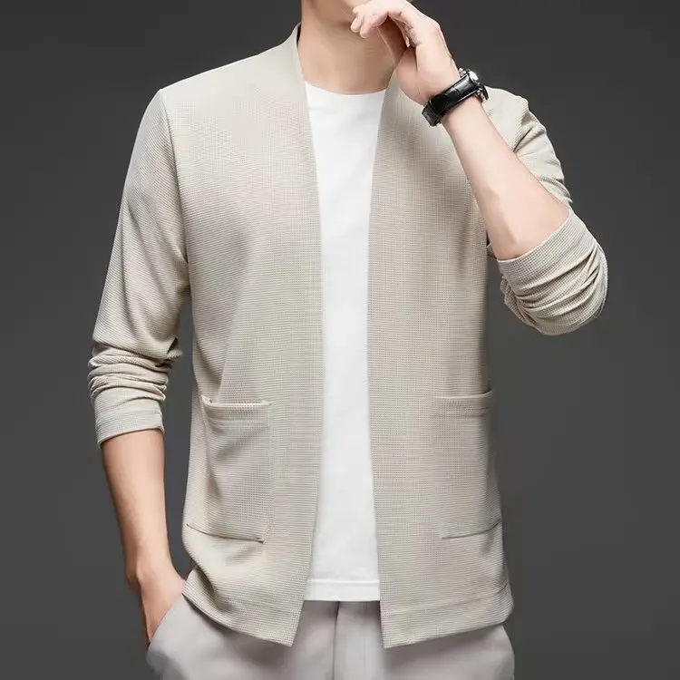 

Autumn Men's New Solid Color Cardigan Trendy Knitted Shirt for Casual Loose Thin Shawl Coat