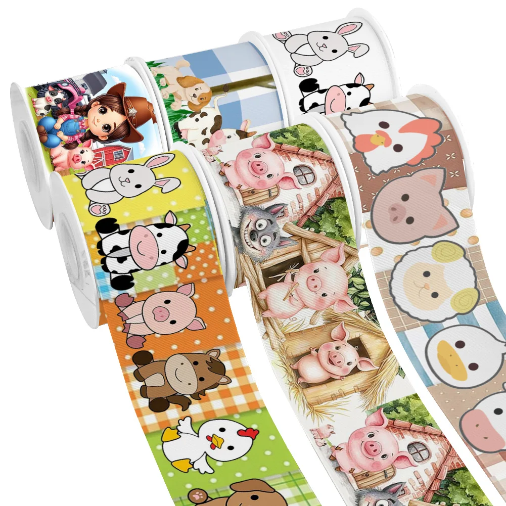 Cows Cartoon Animals Pattern Printed Grosgrain Ribbon for Cheer Bows DIY Girl Headwear Hair Bows Satin Ribbon