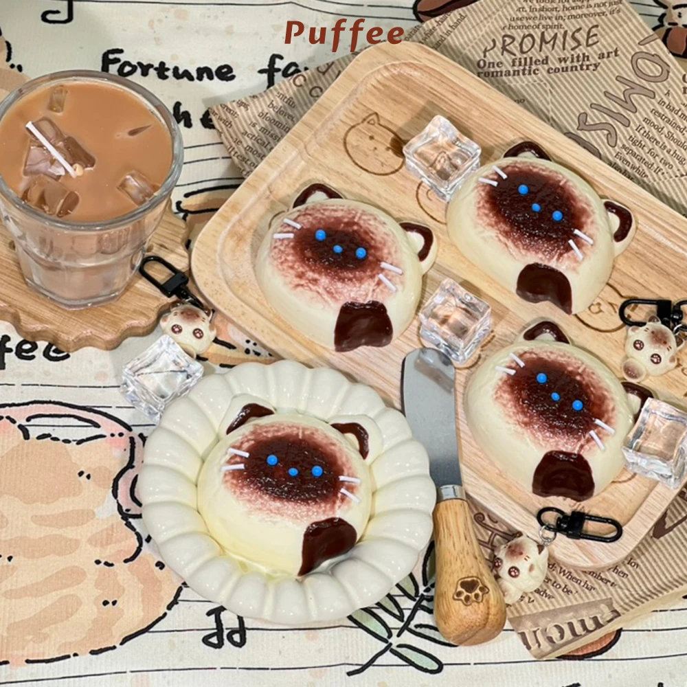 Siamese Puff Food-grade Silicone Squishy Toy, Creamy Soft Adhesive Toy, Taba Squishy, Happy Game Pinching Dessert Toy, Cat Kitty