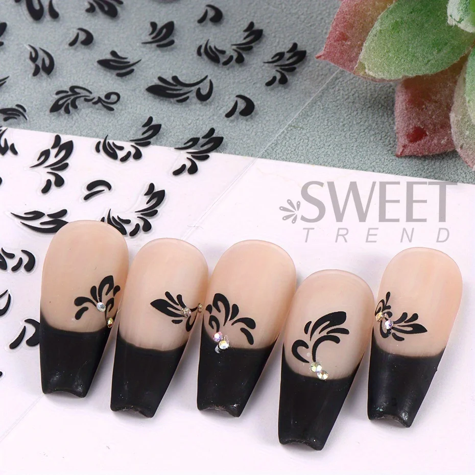 2pcs Black And White Lace Flowers Nail Sticker Painting Floral Leaves Wedding Charms Decals Grace Retro Sliders Manicure Foils