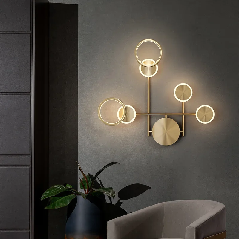 Imagem -02 - Modern Lustre Metal Led Lâmpada de Parede Sala Luz de Parede Home Decor Quarto Iluminação de Cabeceira Fundo Preto Cobre Wall Sconce