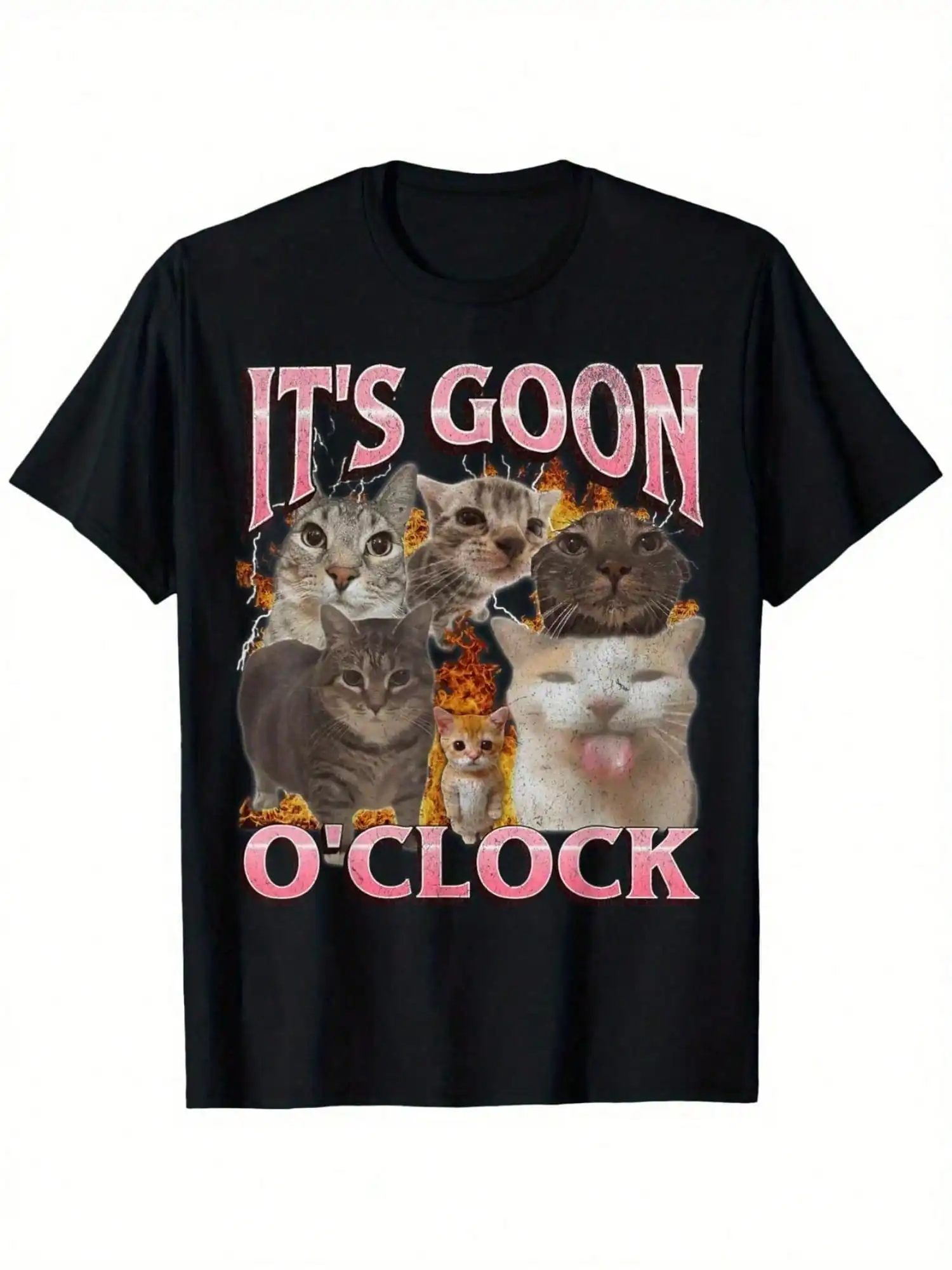 2025 تي شيرت رجالي It's Goon O Clock Laughing Cat Meme تي شيرت 100% قطن برقبة دائرية وأكمام قصيرة تي شيرت مضحك نمط نص جريء