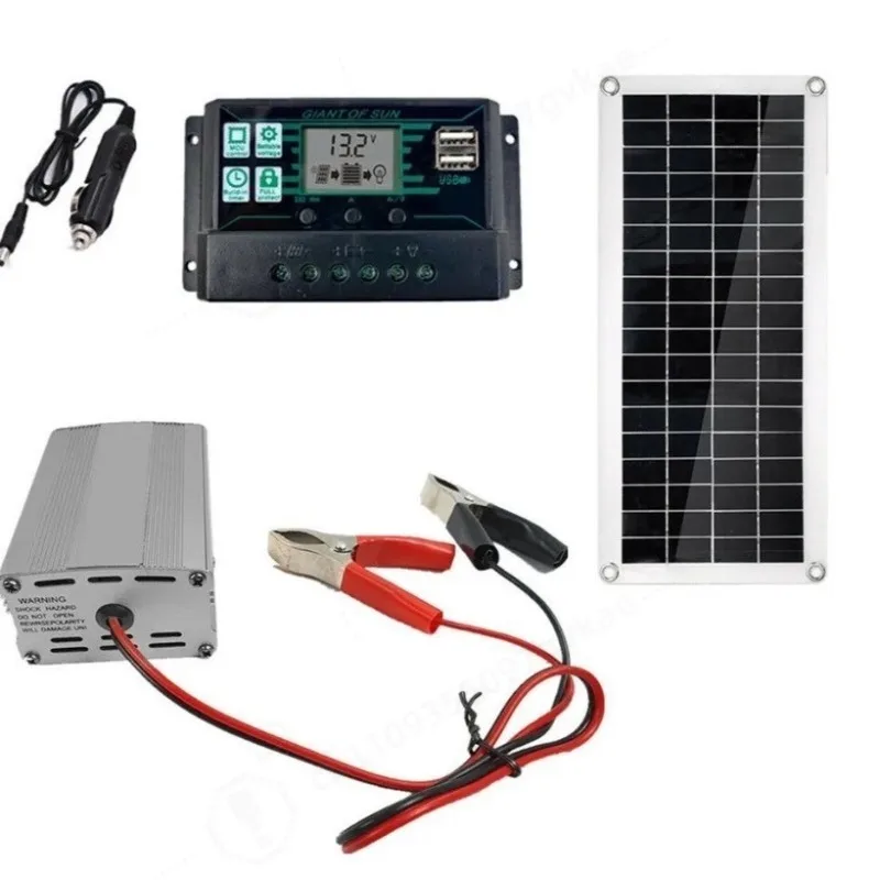 Solar Power Generation Kit 10A Charge Controller 10‑30W Solar Panel 200W Inverter System Accessories