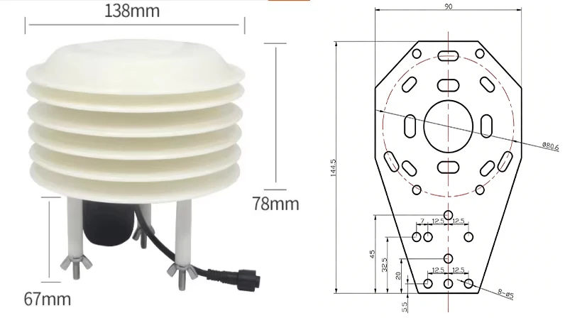 CWT-BY Outdoor Atmosphere Temperature Humidity Noise Pressure PM2.5 Illumination CO2 Sensor With Rs485 Output image 4