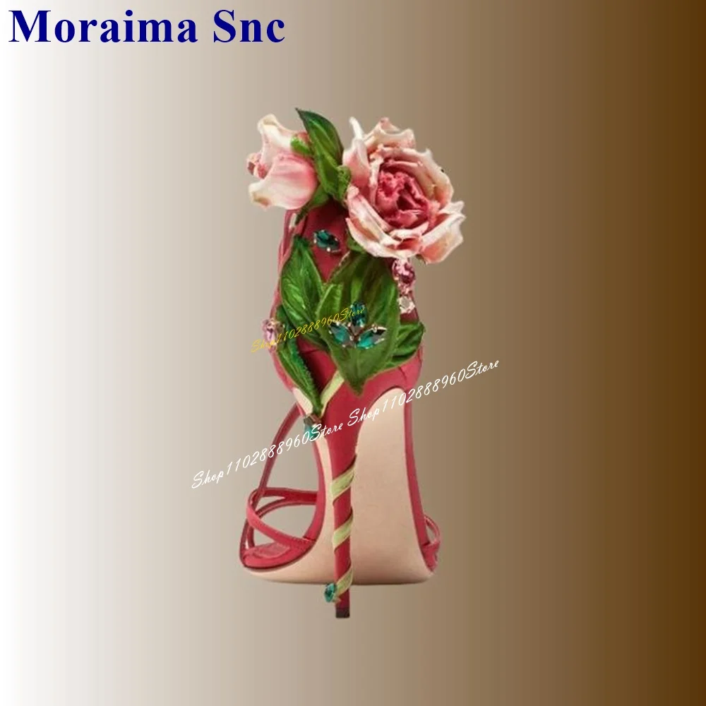 Stylish Floral Black Rose Decor Sandals Thin High Heel Women Shoes Ankle Buckle Strap Open Toe 2024 Fashion Zapatos Para Mujere