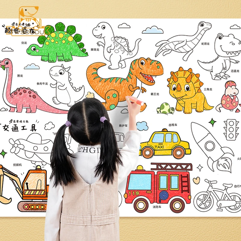 10M Coloring Roll Baby Graffiti Drawing Toy Long Painting Paper Cute Animals Dinosaur Ocean Cartoon Pattern Poster Children Gift