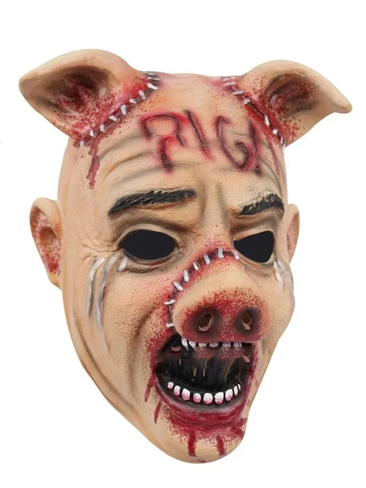 Maschera di maiale spaventoso Maschera di animale in lattice di Halloween Costume in maschera Puntelli cosplay Testa di maiale insanguinato Maschera per adulti raccapricciante da macellaio