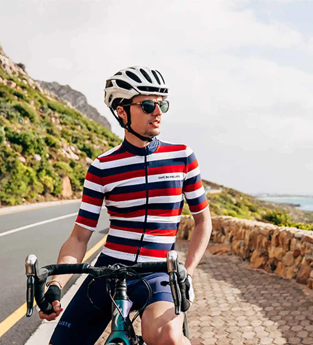 Cafe du cyclist verão ir pro bicicleta jerseys dos homens vermelho/branco/azul manga curta maillot ciclismo camisa ciclismo corrida de esportes topos