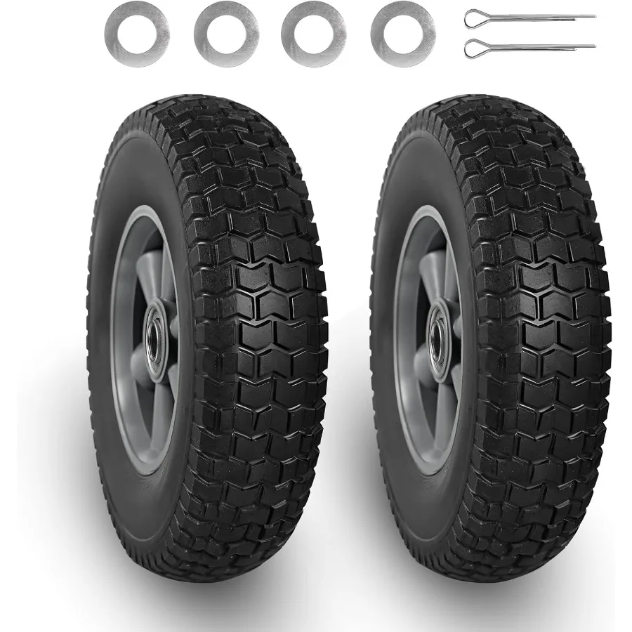 

Solid Rubber Tires and Wheels 10 inch Flat Free Tubeless Wheels with 5 8 Axle Bore Hole 2.1 Offset Hub for Truck Utility Cart W