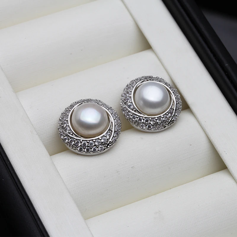 

2024 New Big Freshwater Pearl Earrings For Women,Romantic 925 Sterling Silver Natural Pearl Earring Mother Gift White Black