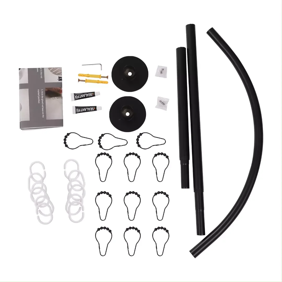 Adjustable Curved Shower Curtain Rod Stainless Steel Bathrooms Bath Pole Rail L Shape No Drilling Corner Telescopic Rod