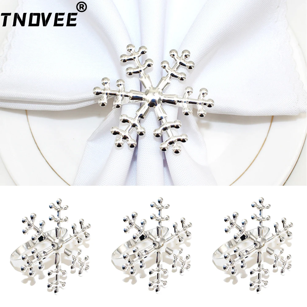 20Pcs Christmas Snowflake Napkin Rings Silver Napkin Rings Metal Napkin Buckles for Christmas Wedding Table Decoration ERC95