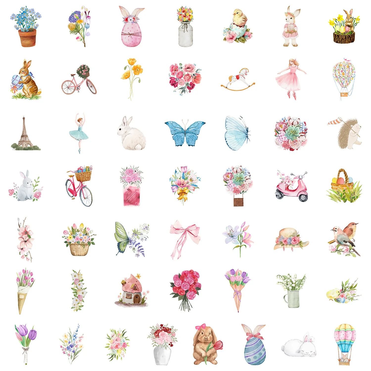 

10/50PCS Easter Bunny Flowers Small House Elements Graffiti Water Cup Computer Decoration Creative Waterproof Stickers Kids Toy