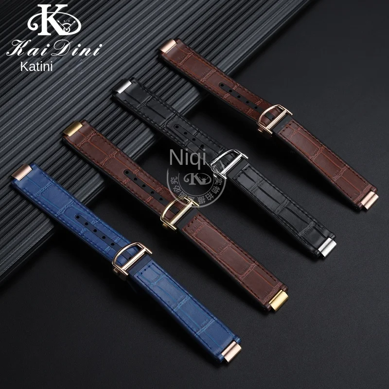 For Cartier Blue Balloon Watch Belt Rubber Bottom Band 36mm 42mm Leather watch Strap Cow Watch Band third-generation fold buckle