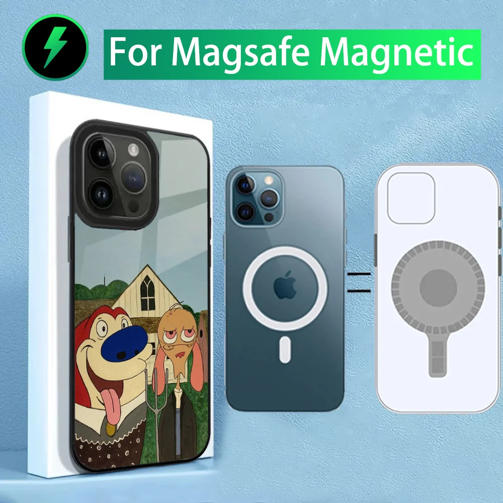 Ren and S-Stimpy Phone Case For iPhone 15,14,13,12,11,Plus,Pro,Max Mini Magsafe Magnetic Wireless Charging