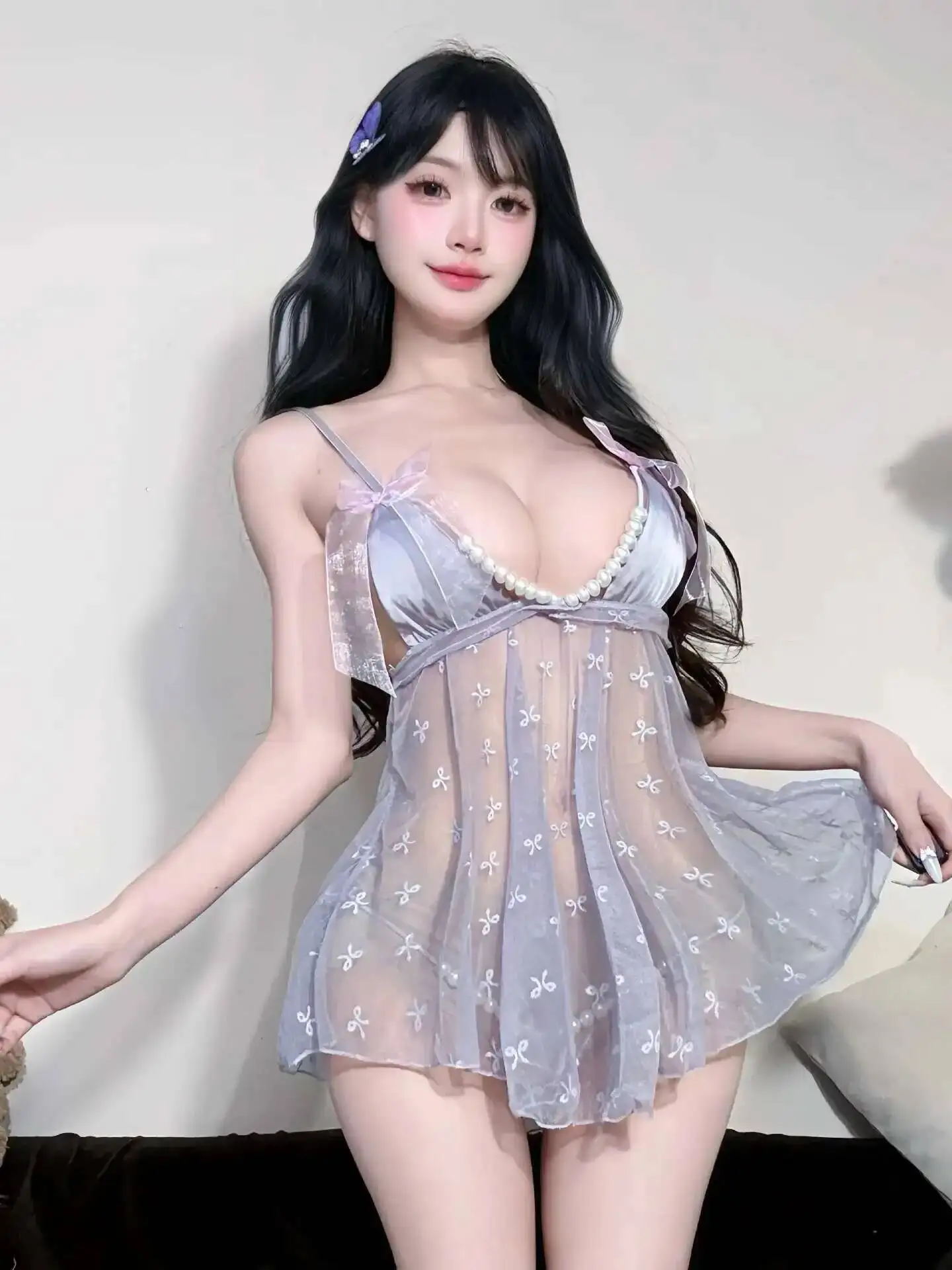 Lingerie sexy puro desejo pérola cinta camisola sexy renda pequeno peito uniforme pijamas vestido elegante mini vestido de malha pura ja3l