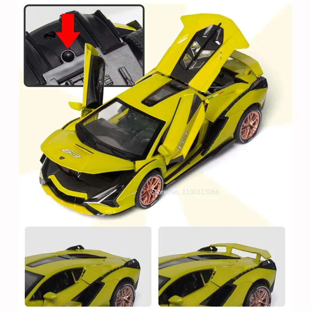 1:32 Sián Miniatur-Sportwagen, Spielzeugmodelle, Legierung, Druckguss, Supercar, Ton, Licht, Türen geöffnet, zurückziehbare Rennfahrzeuge für Kinder, Geschenk