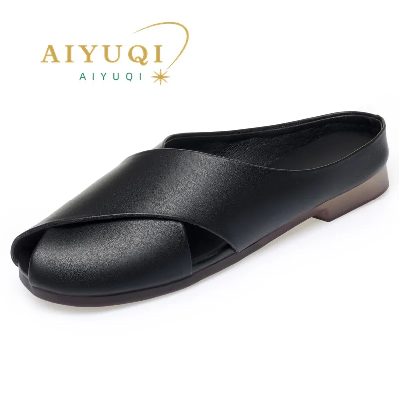 

AIYUQI Slippers Women Summer Outer Wear New Genuine Leather Closed Toe Women Slippers Large Size Non-slip Slippers For Women