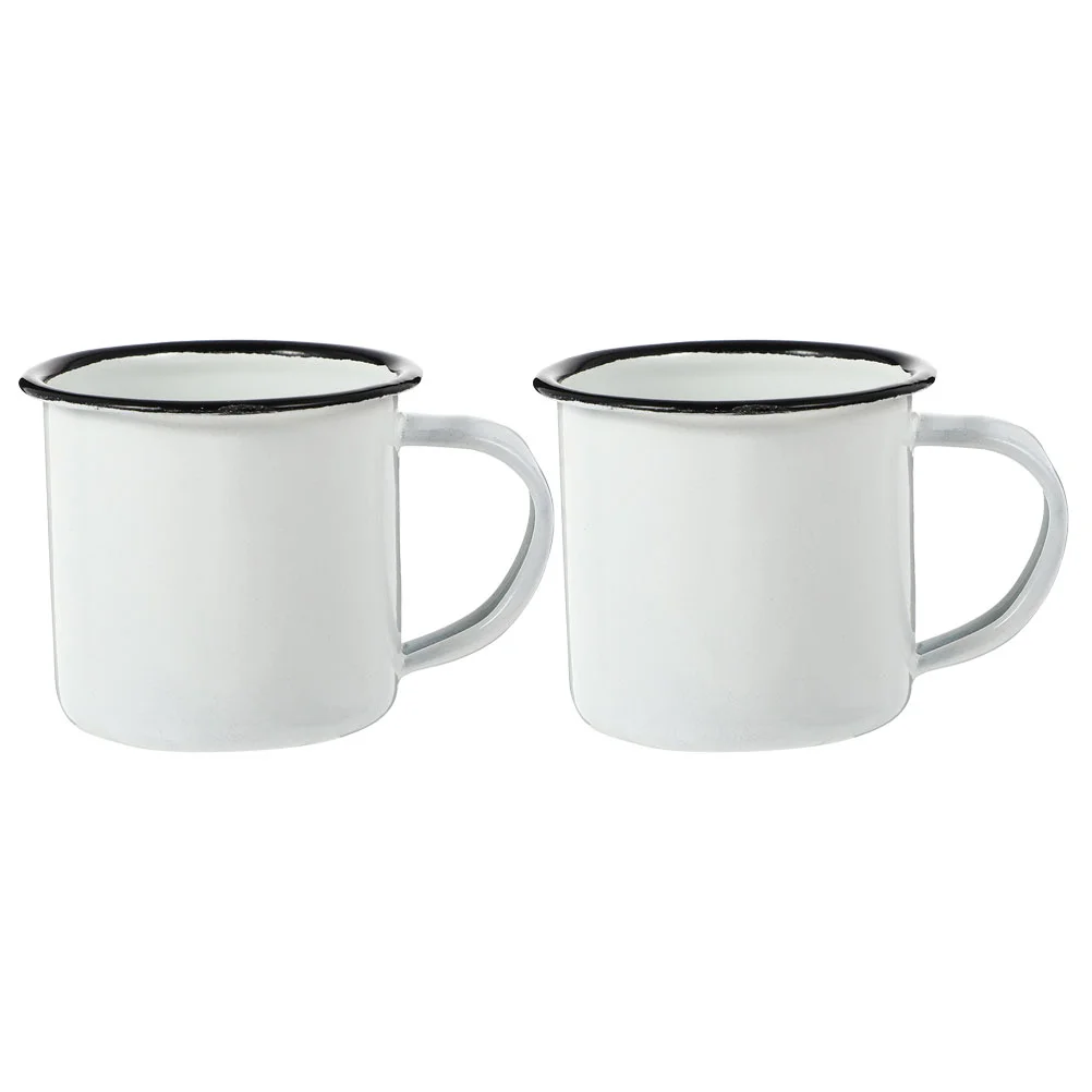 

White Enamel Mug Old Retro Drinking Glass Coffee Cup Handheld Water Cups Camping Tin Toddler Tea