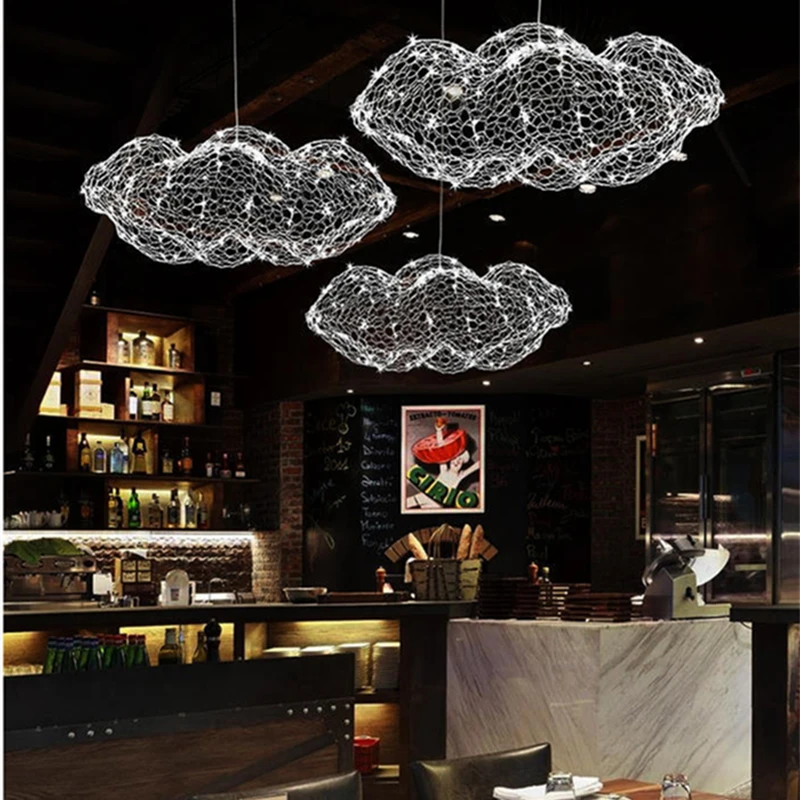 Modern Design Iron Art Cloud Ceiling Chandelier For Personality Hotel Restaurant Bar Indoor White Gypsophila Pendant Lamp