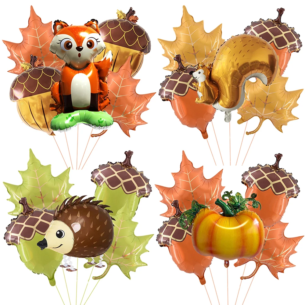 Thanksgiving Ahornblatt Eichhörnchen Folienballons Fuchs Eichel Kürbis Ballons Set Herbst Ernte Erntedankfest Party Dekoration