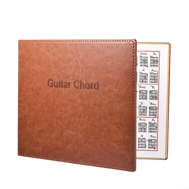 

X7JD 6 String Guitar Chord Book PU Leather Cover Folk Vintage Electric Guitar Folding