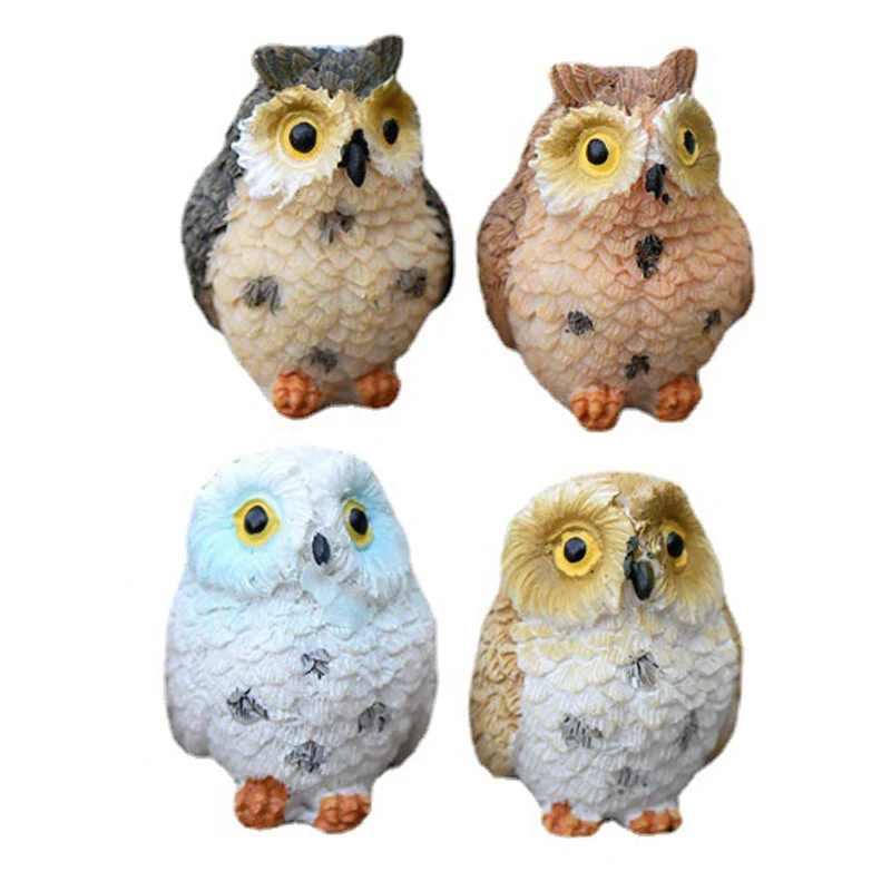 4PCS Cute Owls Animal Figurines Resin Miniatures Figurine Craft Bonsai Pots Home Fairy Garden Ornament Terrarium Decoration