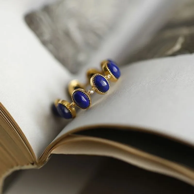 Fashion Lapis Lazuli Crystal Adjustable Ring Women Personalized New Stainless Steel Knuckle Ring Jewelry Accessories Wholesale