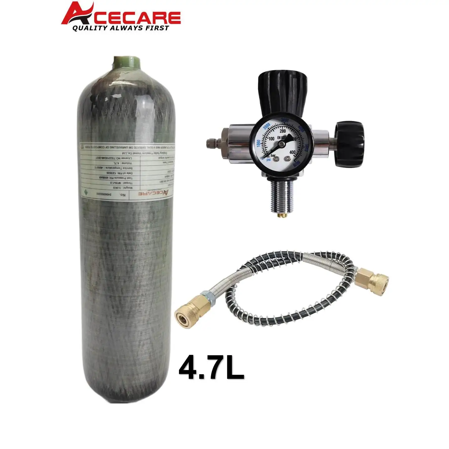 ACECARE 4500Psi 300Bar 4.7L Carbon Fiber Cylinder High Pressure Tank Charging Regulator Fill Station Scuba Diving EN837 M18*1.5