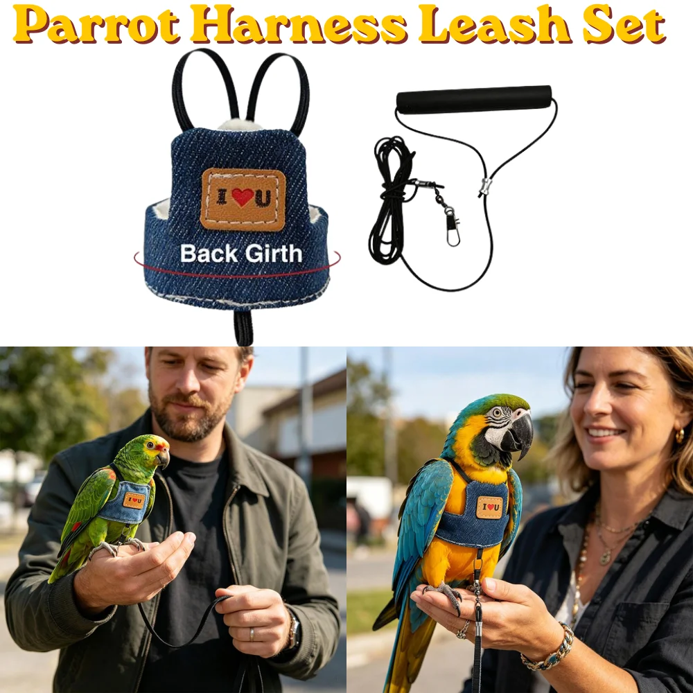 Lightweight Parrot Flying Harness Vest Anti-Escape Traction Rope Anti-Bite Lead Outdoor Walking Training Bird Pet Supplies
