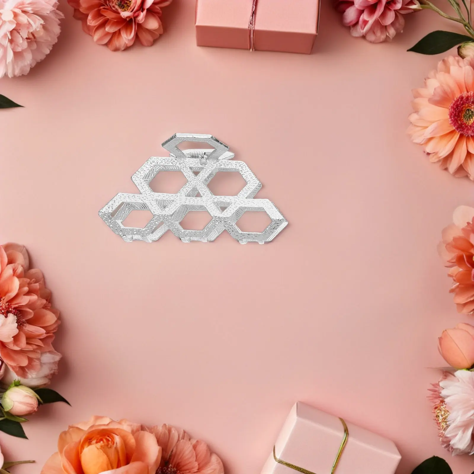 

2Pcs Hollow Hexagonal Metal Hair Claw Clips for Women Vintage-Inspired Updo Clip Non-Slip Grip Styling Barrette for Thick Hair