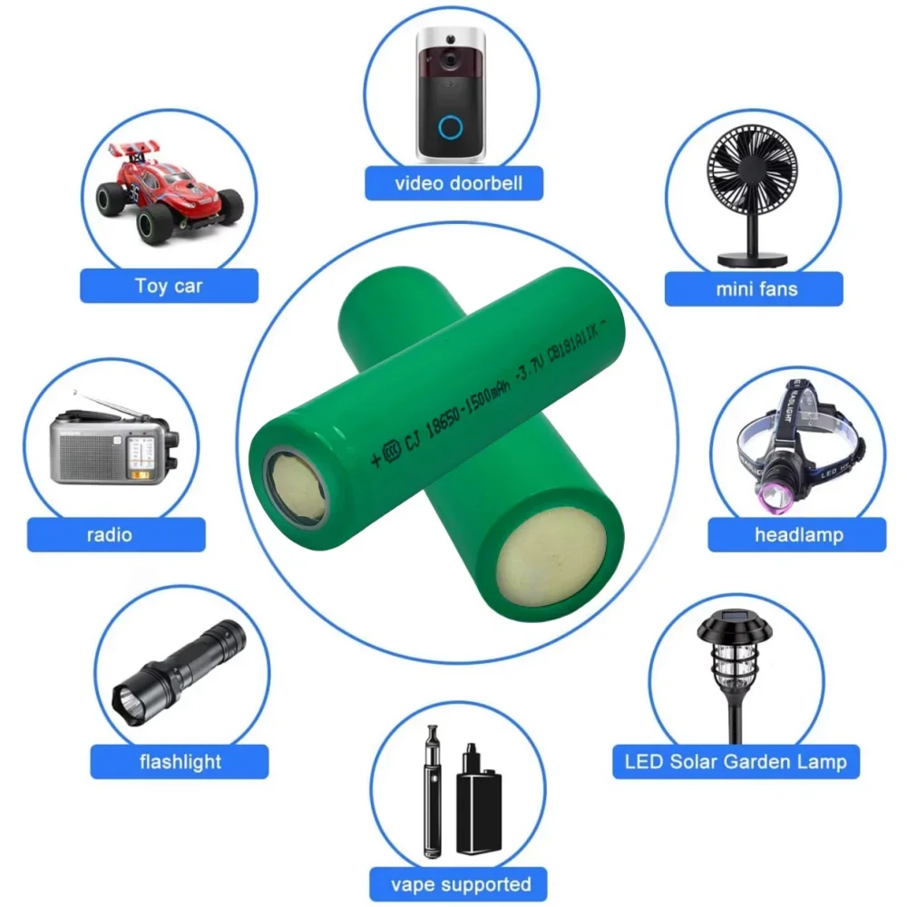 100% New 3.7V 1500mAH 18650 Lithium Ion Rechargeable Battery, Suitable for Various Electronic Products