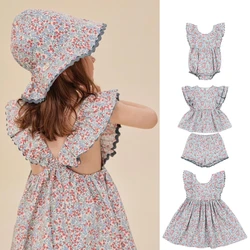 New KS Children's Clothing Baby Girls Cotton Dress Kids Casual Bodysuits Clothes Girls Floral Print T Shirt + Shorts 2 Pcs Suits