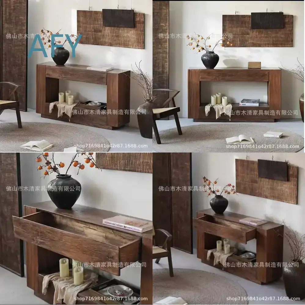 Wabi Sabi Style Entryway Console Table for Mid Century Modern Rustic Guesthouse Fireplace Decor Cabinet Wall Mounted Solid