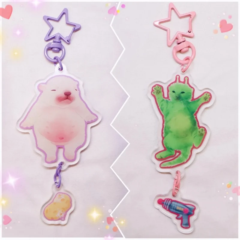 Gleeby Cat & Pibble Acrylic Keychain, Creative Bag Charm Pendant, Cute Key Chain Purse Decoration, Gift for Friend Bestie