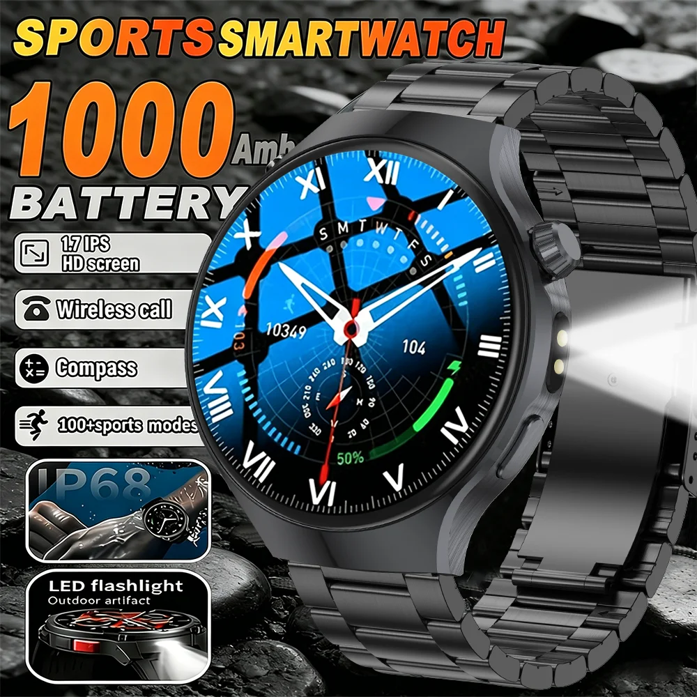 

2026 T-REX3 1000mAh Large Battery Durable Adult SmartWatch GPS Strong Flashlight 10ATM Waterproof BT Call Sports Smartwatch Men