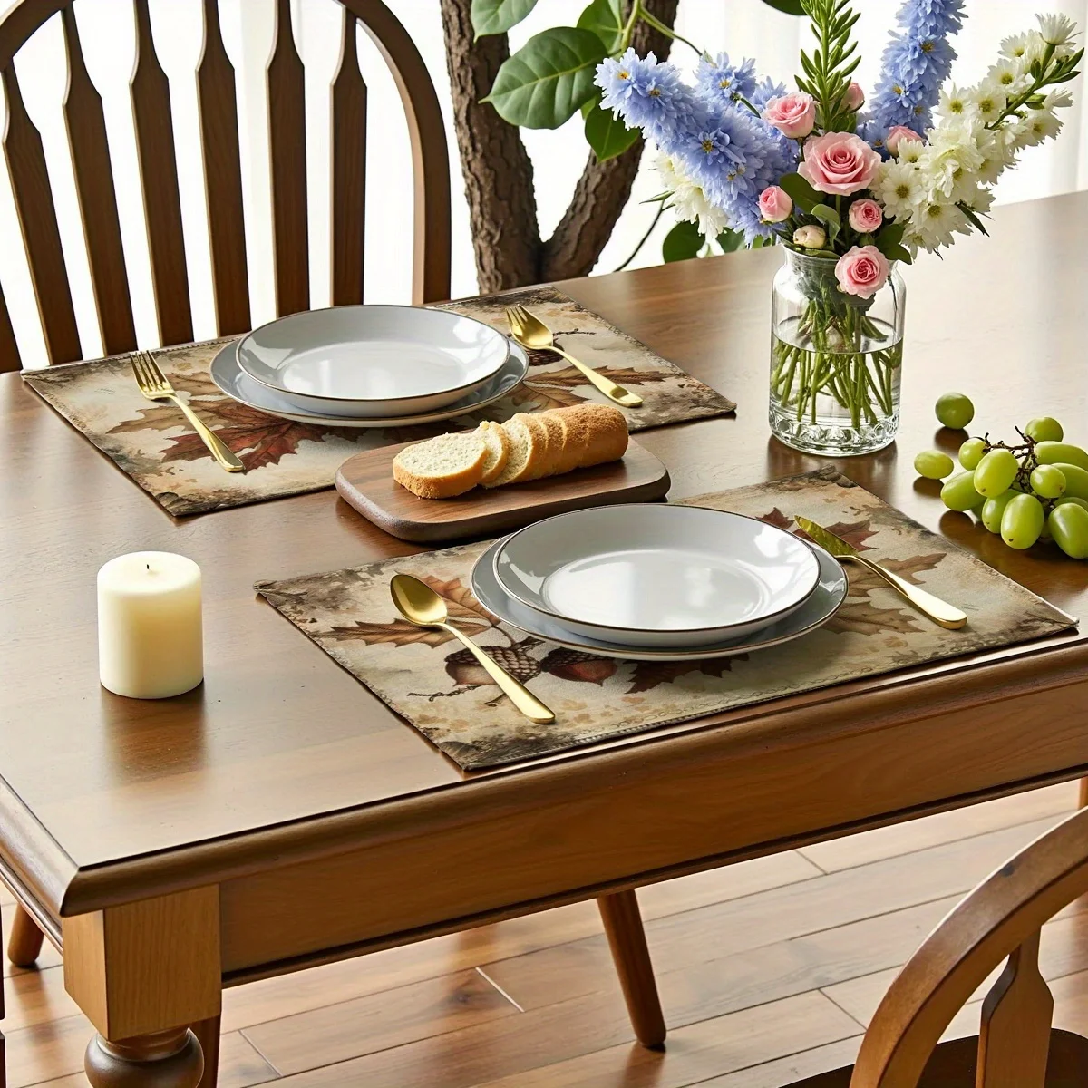 Autumn Leaf Placemats Set of 4 Acorn and Leaves Pattern Thansgiving Day Ideal for Holiday Kitchens and Family Gatherings