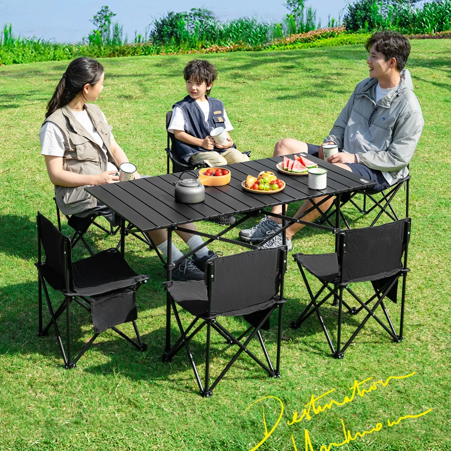 

Camping Table And Chairs Moon Chair Outdoor Egg Roll Folding Chair Table All-in-one Portable Picnic Full Set Of Equipment