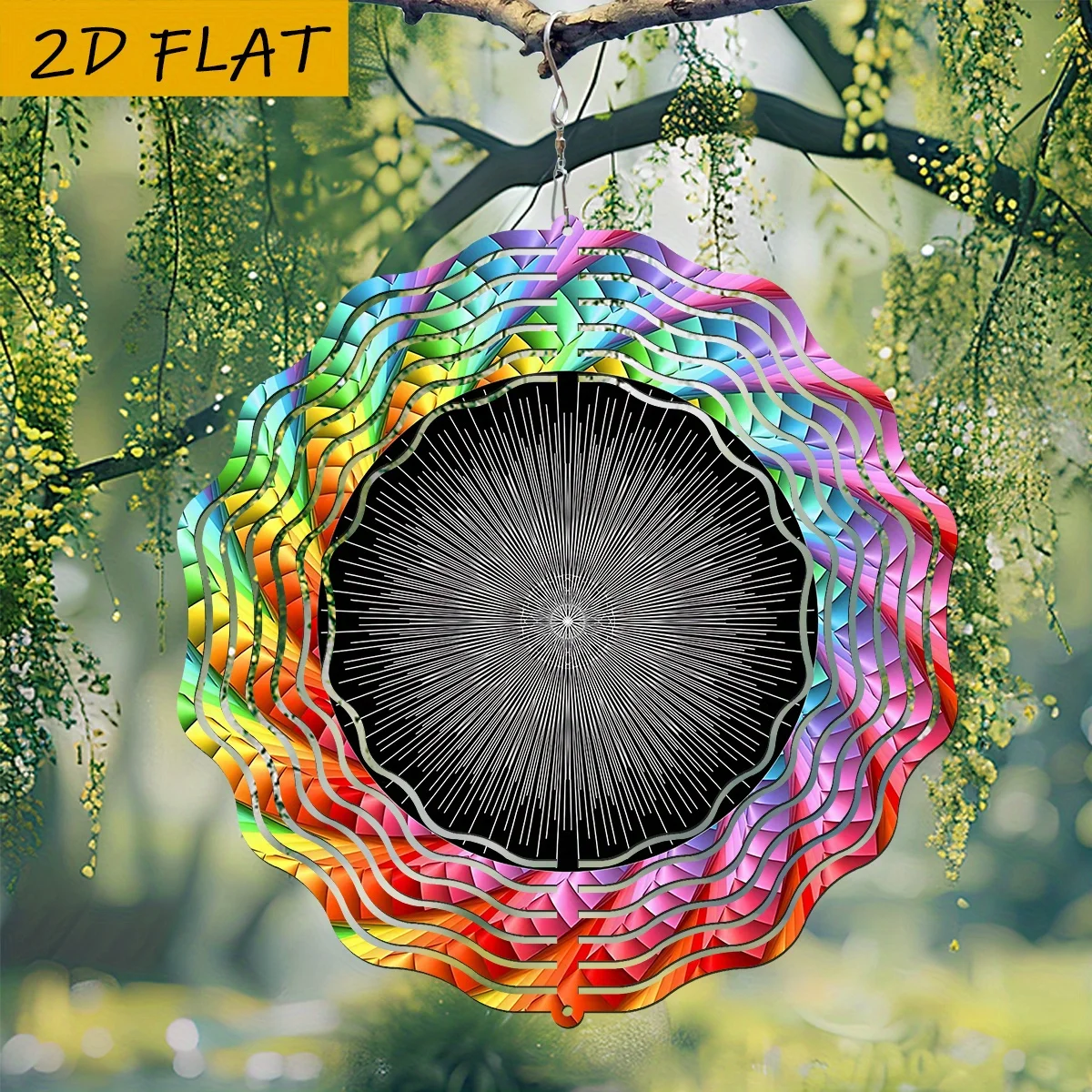 1pc of 2D Flat, Round Silvery Decorative Item, a Multifunctional Double-Sided Round Wind Chime Painting Tree Hanger